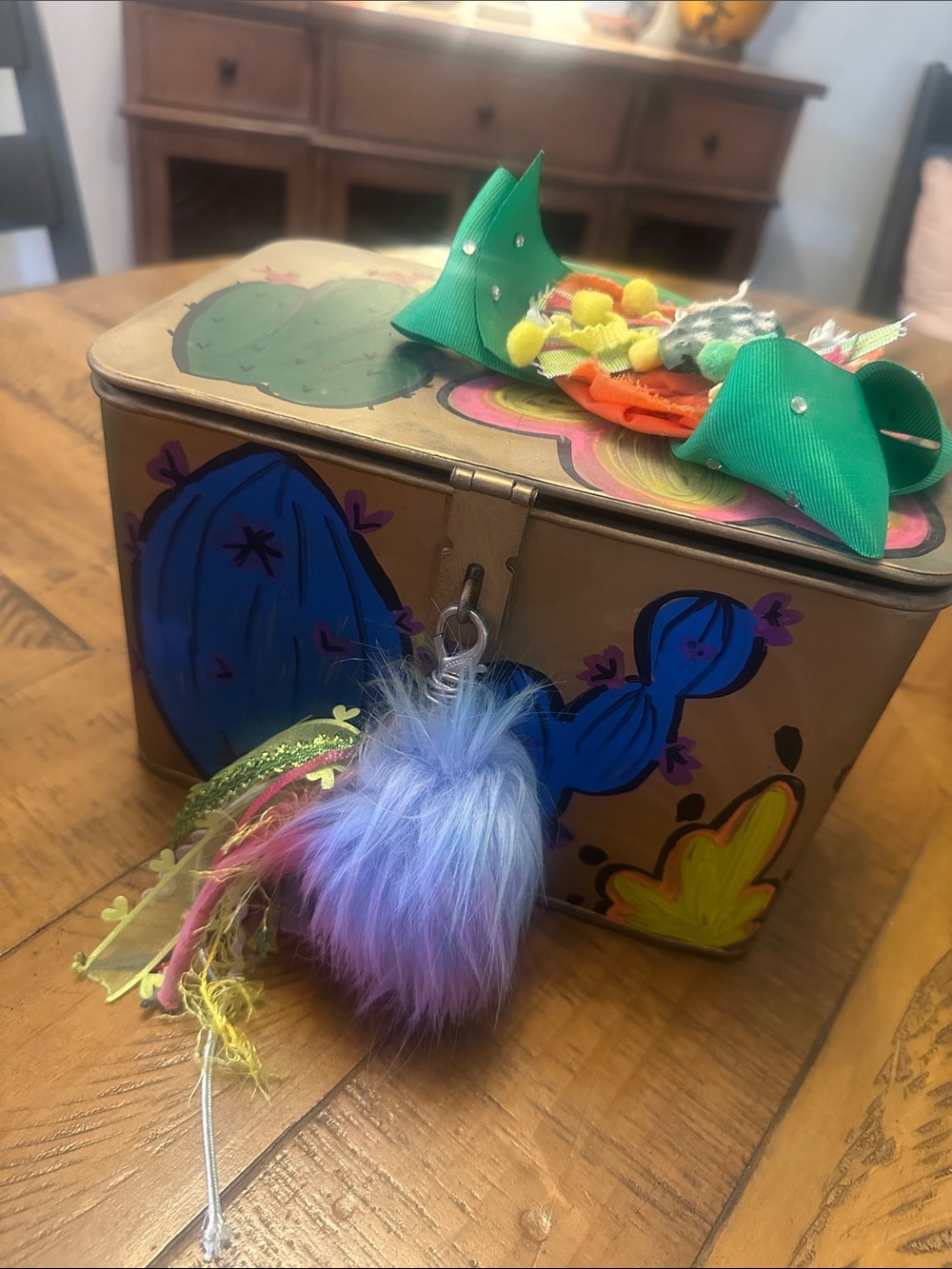 Hand painted Gold Cactus Embellished Keepsake Box
